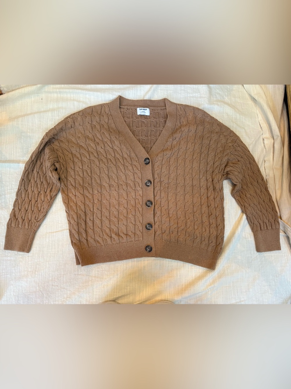 Old Navy cotton cable knit cardigan. Camel Tan size XL petite